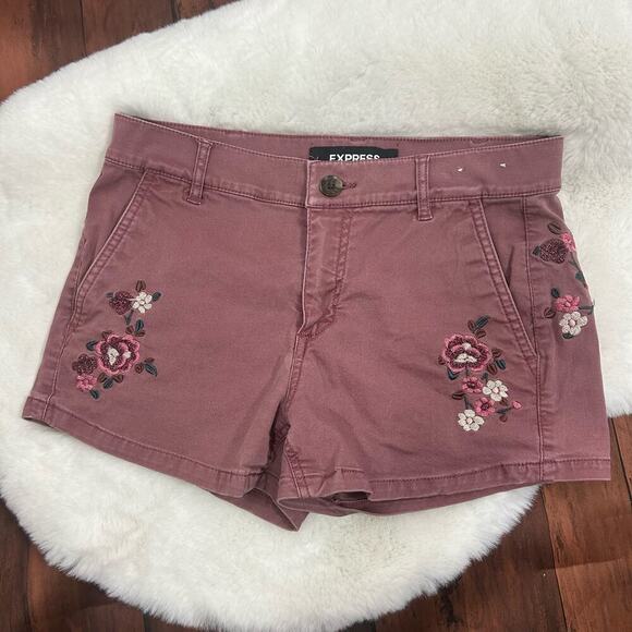 Express‎ Womens Size 0 Mauve Pink Mid Rise Shortie Shorts Juniors Flowers Floral - Picture 1 of 5